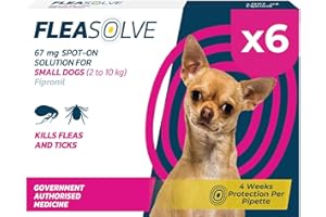 NAQUA LTD Dog Flea Treatment Small Dog x 6 - Spot on Flea Treatment for Dogs Small 2-10kg - FleaSolve Flea & Tick Solution - 6 x Pipettes - 6 x Doses