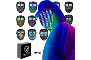 megoo Mascara LED con música y conmutación gestual, recargable de Mascara halloween, para Fiestas de Disfraces Cosplay Carnaval, para niños,hombres y mujeres.