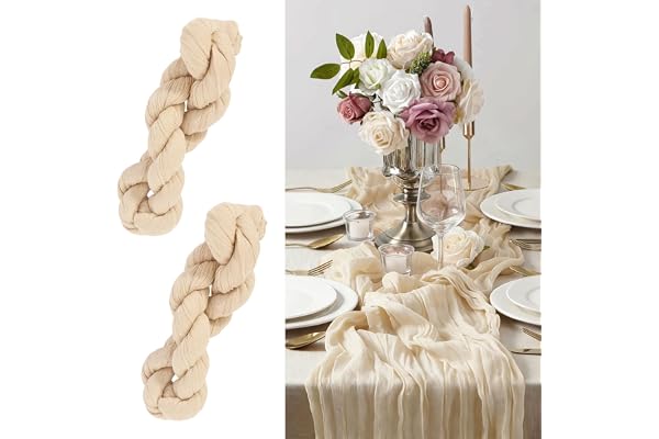 2 stycken ostdukar bordslöpare beige 90 x 300 cm boho rustik gasväv bordslöpare muslin dekorativt tyg duk bordslöpare bordslöpare bordsduk för bröllop fest födelsedag bordsdekoration