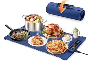 BULAGE Elektrisch Speisewärmer Warmhalteplatte, Buffetwärmer Elektrisch Mit 5 Einstellbarer Temperatur & 4 Stunden Timer, Ganzflächige Erwärmung, Wärmeplatte essen für Buffet Server Familie Party-Blau