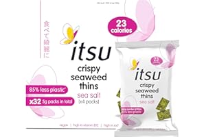itsu Sea Salt Flavour Seaweed Thins | Crispy Snacks | NEW Larger Pack (32 x 5g packs) | Vegan, Low Calorie, Healthy Snack, Seaweed Crisps