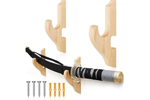 Chunful 2 Pcs Sword Wall Mount Sword Holder Katana Stand 1 Tier Katana Wall Mount Adjustable Sword Display Wooden Sword Mounts for Wall Sword Hanger for Samurai (Wood Color)