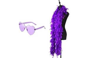 HAQATR 2Pcs Feather Boas & Heart Sunglasses Set,6.6ft/2M Natural Turkey Feathers ,Party Accessories Feather Scarffor Dancing Wedding Party Cosplay Halloween, Party Costume & Wedding Accessory(Purple)