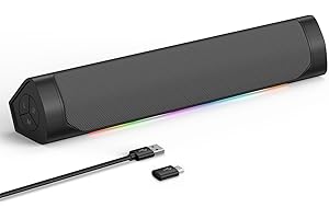 ZETIY PC Lautsprecher, Bluetooth Gaming-Lautsprecher USB Computer Soundbar, Music Boxen mit 3D Surround Stereo mit LED-Lichtern für Desktop, PC, Laptop, Smartphones, Monitore - Grau
