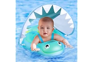 NYOBABE Baby Swimming Float for 6-36 Months,Inflatable Baby Pool Float with Anti-Flip Tail & UPF50+ Sun Canopy,Baby Swim Ring for 6 9 12 18 24 36M With Adjustable Safty Seat Newborn Infants Bath Seat
