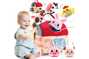 Baby Toys 6-12 Months -Mini Farm Animals Shape Sorter Toys with 6pc Stuffed Farm Animals Plush toy, Rattle, Crinkle Paper, Mirror - Busy Montessori Toy for Babies, Sensory Toys for Toddlers 1-3 Year