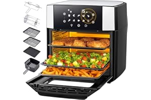 LLIVEKIT 15L Freidora de Aire, 90% Menos de Aceite Air Fryer, 10 Funciones Horno de Aire Caliente, Mini Horno con 7 Accesorios, Freidora sin Aceite con Ventana Visual, Pantalla LED Táctil, 1800W