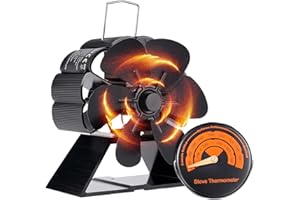 Tpudn 6 Blade Heat Powered Wood Stove Fan - Silent Eco Fan for Log Burner/Fireplace, Mini Wood Burning Tool Sets for Home Heating, No Battery Needed (Black)