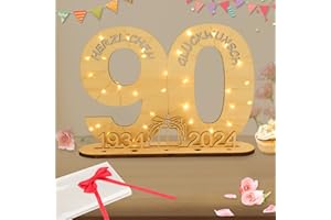 Seutgjie Deko 90 Geburtstag Mann Frau Originelles Geldgeschenke Holzschild Gästebuch mit LED Lichterkette Fliege und Geschenkpapier Gästebuch für Männer Frauen Jubiläum Tischdeko 1934-2024