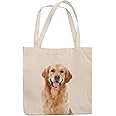 Reusable Tote Bag with Golden Retriever Printed, Everyday, Shopping Tote Bag, Eco-friendly Printed Stylish Long Handled Tote Shoulder Bag, Perfect Dog Lover Gifts (40 x 38 x 1.5) cm