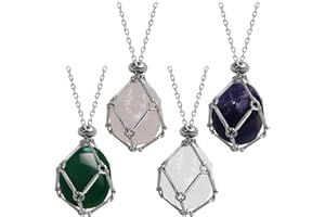 cimsfcor 4 Pack Crystal Stone Holder Necklace, Metal Crystal Cage Necklace Holder, Adjustable Hollow Crystal Cage Necklace, Replaceable Crystal Stones for DIY Stone Pendant Necklace
