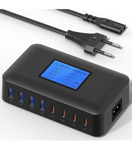 200W Cargador USB C Carga Rapida,Cargador Rápido Para 2 Laptops,6 Puertos Cargador USB Multiple,GAN Cargador Tipo C Compatible Con MacBook