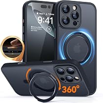 Coque Magnétique IPhone 17 Pro Max (6.9") CANSHN - Support Pivotant 360°, Protection Caméra, Compatible MagSafe, Fond Mat Translucide Bleu