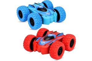 Steemjoey 2 PCS Pull Back Car Toys 360° Rotation Off-road Friction Powered Vehicle Toy Inertia Truck Jumping Stunt Cars Push and Go Vehicle Rubber Wheels Toys Cars for 3-10 Year Old Boys Girls Gift
