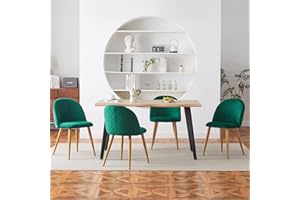 CLIPOP Dining Chairs Set of 4 Velvet Kitchen Chairs with Backrest and Wooden Style Sturdy Metal Legs Living Room Lounge Leisure Chairs for Living Room, Kitchen,Office and Restaurant (Green, 4)