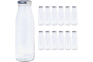 Vitrea 12 leere Glasflaschen 500ml Schraubverschluss Silber - Milchflaschen, Saftflaschen, Flaschen zum Befüllen mit Deckel - für Milch, Saft, Smoothies, Öl - 12 Stück, TO48, Milch