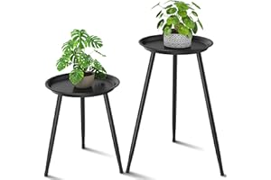 cfmour Indoor Plant Stand Metal Mid Century Tall Plant Table Flower Pots,Modern Plant Stand for Indoor Plants Outdoor Small Round Side Home Decor Shelf Heavy Duty Plant Holder End Table Black 2 PACK