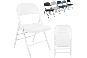 Nyxi Folding Chairs with Padded Paris Faux Leather Seats, Metal Frame, Foldable Chair Home Office Dinning, Multi-Purpose Indoor & Outdoor (White Leather PVC, 1 X Chair)