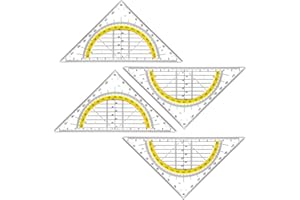 AIOUNIYA Geodreieck Grundschule 4 Stück Transparentes Geometriedreieck aus bruchsicherem Kunststoff mit gelber Skala Hilfslinien stabil Winkelmesser für Büro oder Schule Geschäftsräume (4 Stück Ohne Griff)