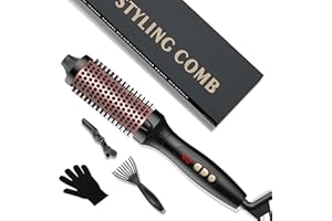 UKLISS Brosse Chauffante Brushing 38 mm, Thermal Brush 3 en 1, Brosse Brushing Chauffante avec Ecran LCD 120-210℃, Double Tension Brosse Thermique Brushing Pour Coiffure – Peigne, Boucles, Droites