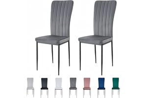 mcc direct Set of 2 Dining Chairs, Velvet High Back Kitchen Chairs with Upholstered Soft Seat and Metal Legs for Home, Office, Dining and Reception - Elle (Dark Grey)
