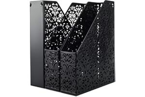 EasyPAG Desktop Metal Office Desk Tidy A4 File Holder Paper Organiser Magazine Storage Filing Rack,Pack of 3,Black