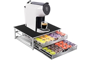 MASTERTOP Porta Capsule per Macchina da Caffè con 2 Cassetti Antiscivolo, Dispenser Capsule Grande Capacità in Metallo per Casa e Ufficio