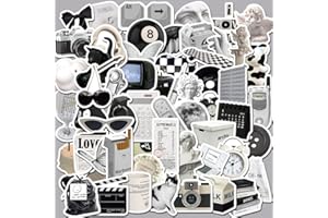 BRIC DODO 61Pcs Black and White Stickers Laptop Car Scrapbook Phone Skateboard Suitcase Luggage Bike Minimalism Stickers Vinyl Waterproof Aesthetic Personalised Stickers for Teens Boys Girls Adults Children