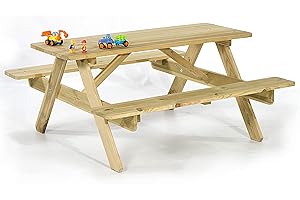 BrackenStyle Children's Picnic Table - Garden Play Bench Curved Edges For Safety - 4/6 Child (Scandinavian Pine)