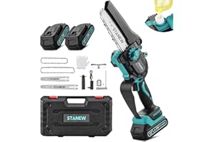 STANEW Brushless 6 INCH 8 INCH Battery Mini Chainsaw, 600W Cordless Electric Chainsaw with 2 x 2Ah Batteries,2 Chains (6inch 8inch) for Gardening, Tree Trimming Wood