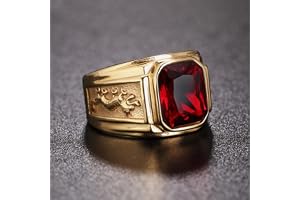 Kreativ design Fyrkant Svart Röd Sten Män's Ring Punk Retro Guld Färg Dubbel Drake Rostfritt Stål Ringar Amulett Smycken Gåva