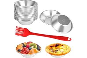 XCRPRT Moule Pasteis De Nata, Lot de 20 moules à tartelettes en aluminium - Avec pinceau en silicone - Réutilisables - Pour pudding, gâteau, cupcake, muffin