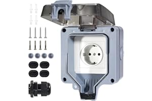 KOLAMOM Presa da esterno, IP66 Presa impermeabile con interruttore Indicatore luminoso Presa da giardino, locale umido Presa da superficie, per giardino Area esterna Locali umidi