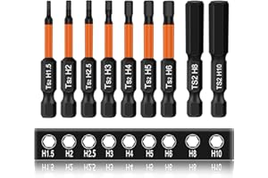 BAVUNV 9 Stück Hex Sechskant Schraubendreher 50mm Lang Bits Set, 1/4" S2 Schlagschrauber Bitsatz, Magnetische Hexagon Innensechskant Schraubendreher, für Akkuschrauber（H1,5/2/2,5/3/4/5/6/8/10）
