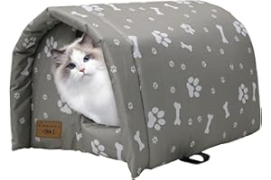 Vinnypet Katzenhaus Für Draußen Winterfest Wasserdicht Und Warm Faltbare Katzenhöhle mit Plüschkissen Weich Hundehöhle Tierheim Für Streuner Haustiere 42x31x28cm