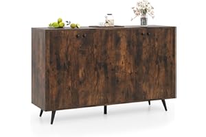 COSTWAY kredens drewniany, komoda z 4 drzwiami i 5-stopniowo regulowanymi półkami, szafka kuchenna, szafka vintage, do salonu, kuchni, jadalni, 127,5 x 38 x 80 cm (brązowy)