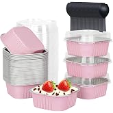 KAHEIGN 50 Pieces Mini Bread Molds with Lids and Spoons, 150 ml Square Aluminium Paper Containers for Baking Cakes with Seali