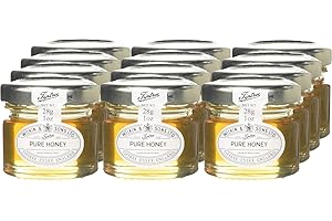 WILKIN & SONS LTD Wilkin & Sons Tiptree Pure Honey / 12 pack of 28g Mini Glass Jar Portion Pots / Vegan, Vegetarian, Coeliac, Kosher friendly / Gluten-Free / Made in the UK