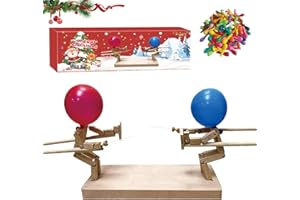 PYLTOR Balloon Bamboo Man Battle Game, Handmade Wooden Fencing Puppets Toys with 400 Balloons, Fun and Exciting Man Battle Whack a Balloon Party Games for Adults Kids 2 Players (Christmas Box)