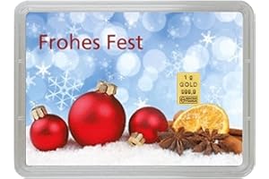 ‎GOLDSTÜCKE24 Goldstücke24 Goldbarren als Geschenk – Motivbox “Frohes Fest - Weihnachtskugeln” - Weihnachten