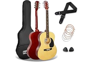 3rd Avenue Pacchetto con chitarra acustica 3rd Avenue di dimensioni standard 4/4 livello beginner, corde in acciaio, custodia da trasporto, plettri e corde di riserva – Naturale