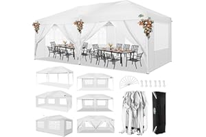 COBIZI Tonnelle Pliante 3x6 Tonnelle de Jardin, Tonnelle Barnum Pliant 3x6 Imperméable pour Exterieur, avec 6 Parois Latérales, Protection UV, Réglable en Hauteur, Tente de Jardin 3x6m（Blanc