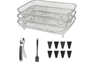 Rectangle Air Fryer Rack Set by Magla. Air Fryer Accessories for Ninja Air Fryer Dual AF300UK, AF400UK, DZ201, DZ401 etc. Including 8 Feet for Extendable Space, Air Fryer Basket, UK Brand