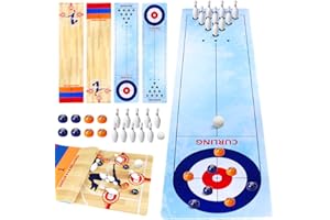 LOHAME 4 in 1 Shuffleboard Bowling Basketball Curling Tischspiele 120 x 30cm tragbare Shuffleboard Brettspiel Bowling Mini Tabletop Game Reisespiel Weihnachten Geschenke für Kinder Familie Party