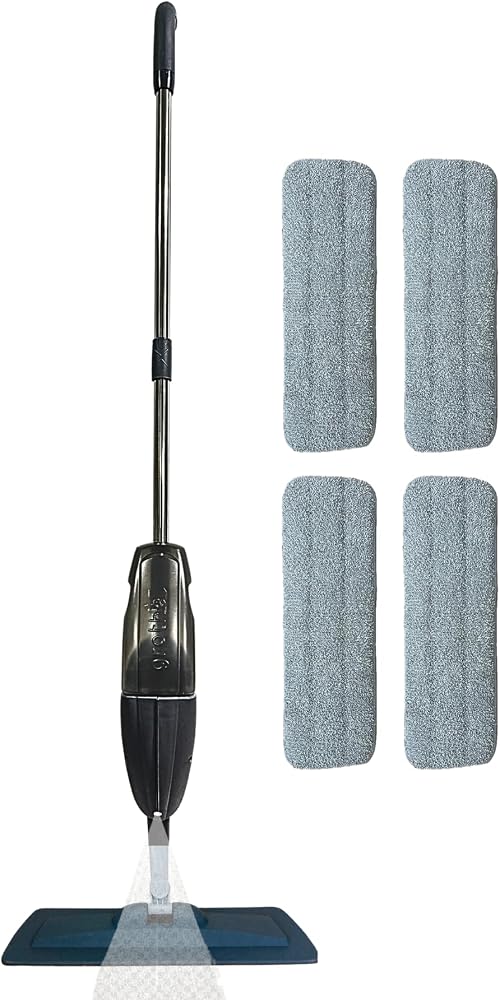 Grothe Wipe Sprey Mop Gri 4 Mop Bezli TIPASIZ SİSTEM 700 cc Su Hazneli Mikrofiber Parke Mermer Fayans İçin Üretici Garantili