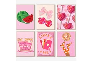 JATOK 6 Pcs Paint by Numbers Kits for Adults, Painting Kits for Beginners On Clear Colored Canvas, Easy DIY Acrylic Pigment Drawing Paintwork for Home Wall Decor, Pink Trend 20x30cm/8x12in (no Frame