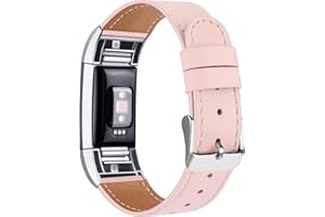 Tobfit Bracelet Compatible Fitbit Charge 2 en Cuir Sport Femme Homme,Bande de Rechange Ajustable connecteurs en métal Accessoires (Rose, 5,5 "- 8,1")