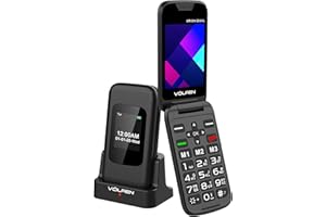 Volfen Orion Dual - Teléfono móvil de Tapa para Personas Mayores de Doble Pantalla, Botones y Teclas Grandes, fácil de Usar, USB-C, 3 memorias directas, Base de Carga (Negro)