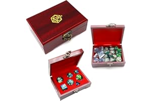 Haxtec Mystery DND Dice Set with Wooden Dice Case for D&D, Pathfinder, Warhammer & More