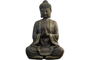Zen’Light - Grande Statue Bouddha Zen de 40 cm - Excellente Finition, Peinture Effet Patiné, en Résine - Bel Objet de Décoration et Feng Shui pour la Maison